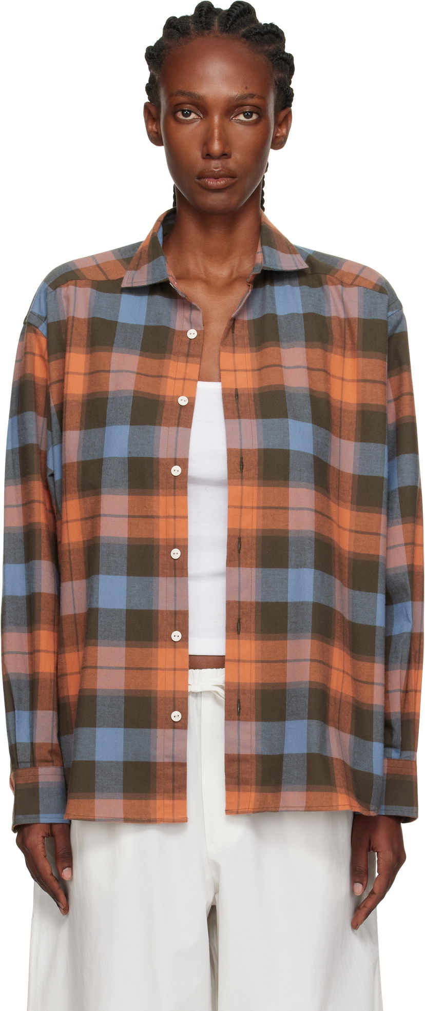 Skjorte Baserange Baserange Claude Plaid Button-Down Shirt Orange | TSCL-OC-AU25