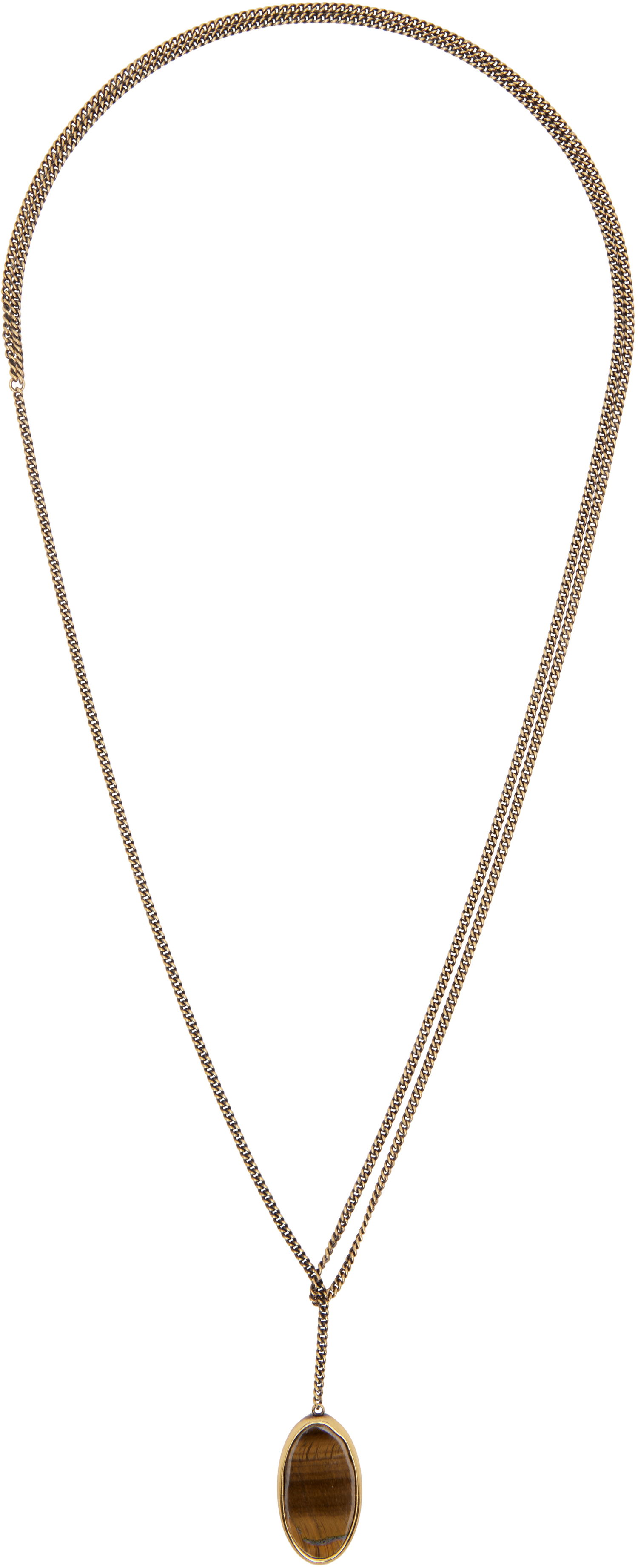 Halskæde Dries Van Noten Dries Van Noten Curb Chain Lariat Necklace with Tiger's Eye Pendant Brun | 252-028205-087, 0