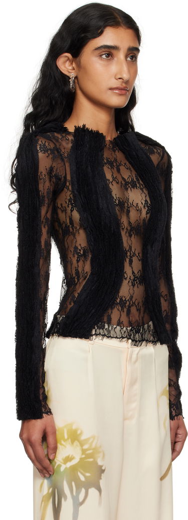 T-shirts og tank tops Collina Strada Collina Strada Wavy Lace Top Sort | XX3303, 1