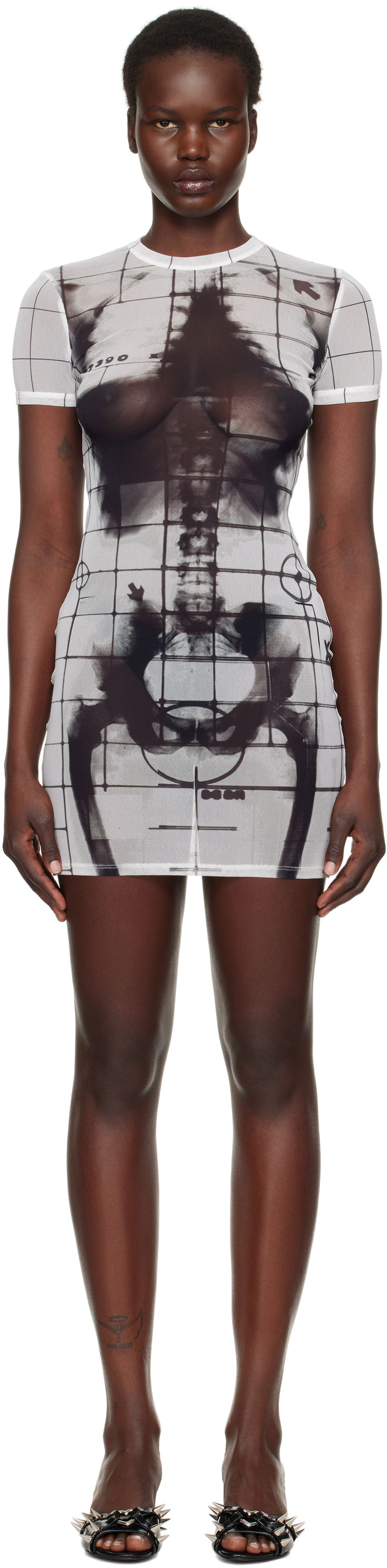 Kjole Jean Paul Gaultier Jean Paul Gaultier 'The Squeletor' Mesh Minidress Hvid | 25/33-F-RO310-T580-0100