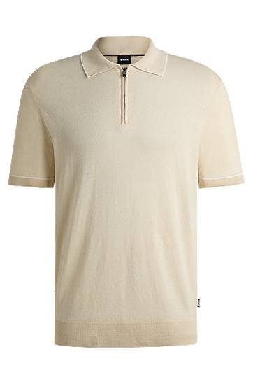 Polo skjorte BOSS Knit Sweater with Zip Placket Beige | 50537640