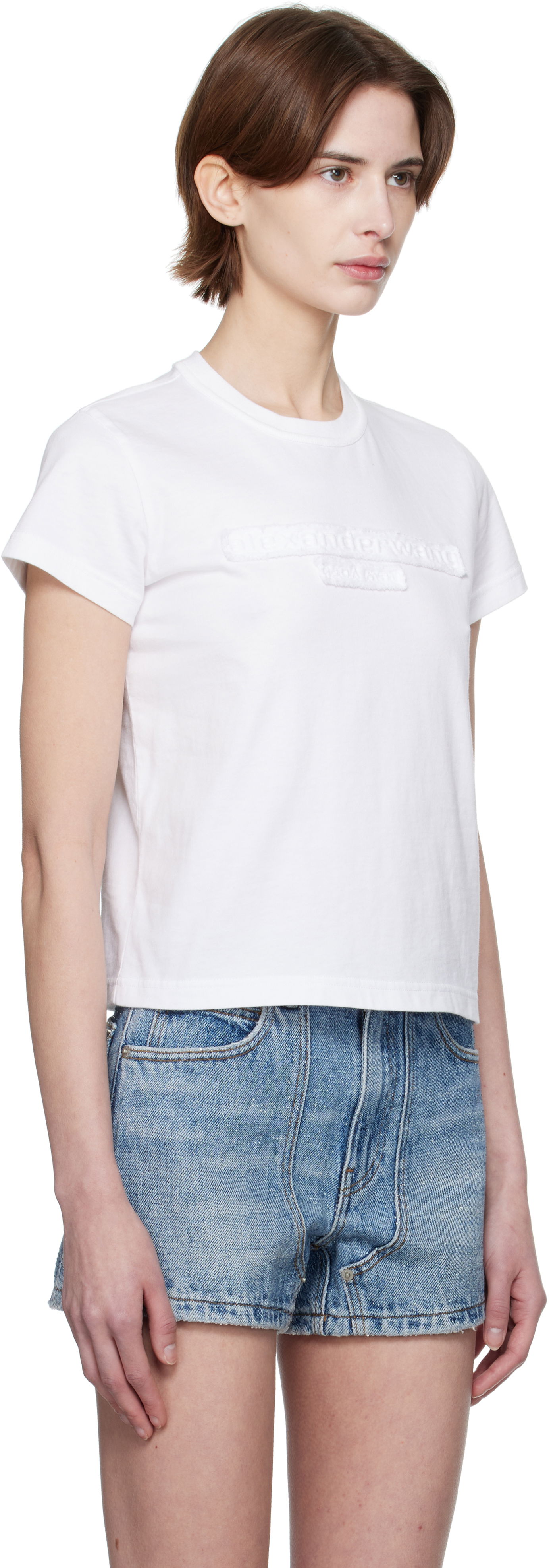 T-shirt Alexander Wang Alexander Wang Distressed Logo Cropped T-Shirt Hvid | 1CC1251991, 1