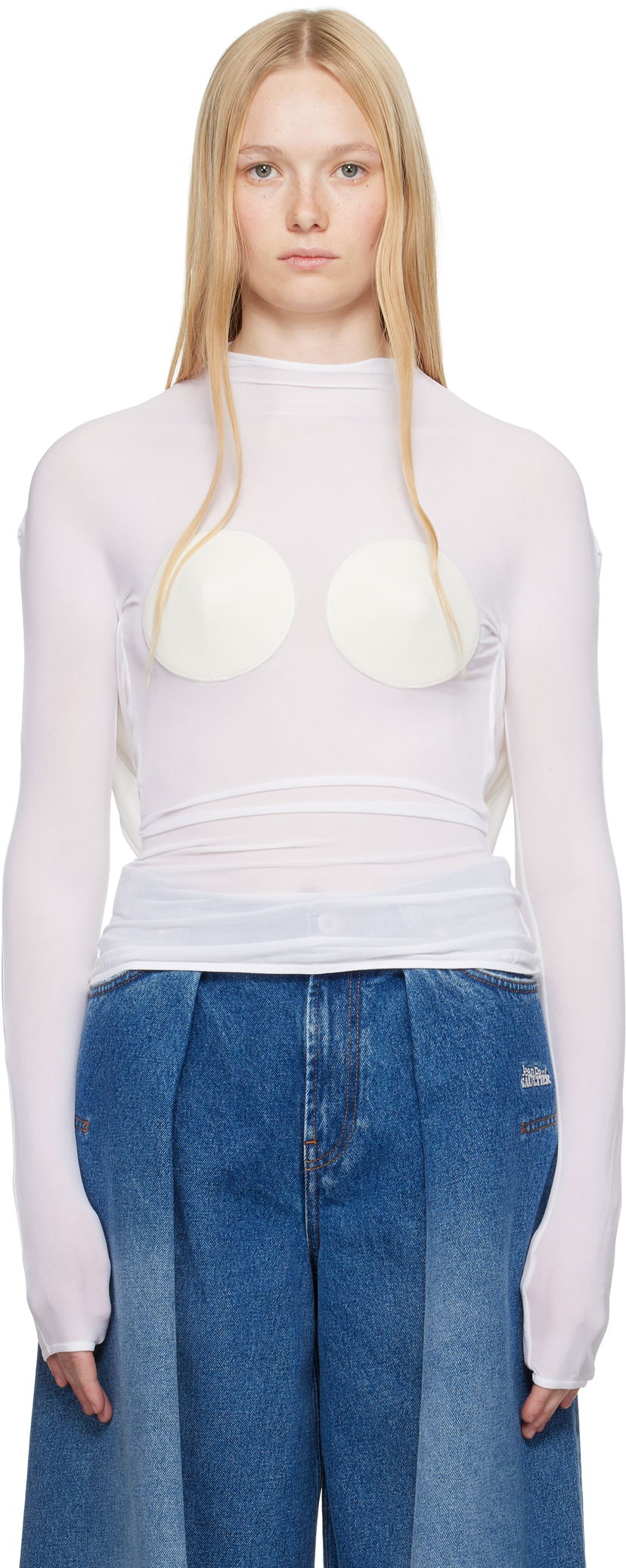 T-shirt Jean Paul Gaultier Jean Paul Gaultier 'The Backless Conical' Sheer Top Hvid | 25/34-F-TO279-J082-1103