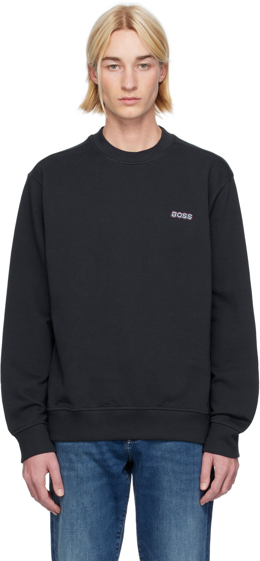 Sweatshirt BOSS Logo-Embroidered Sweatshirt Sort | 50531215