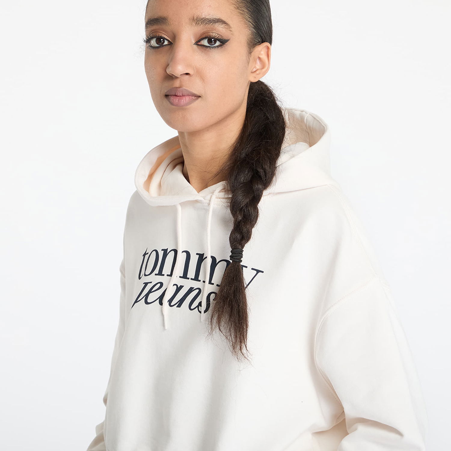 Sweatshirt Tommy Hilfiger Tommy Jeans Relaxed Cropped Script Hoodie Hvid | DW0DW20306 YBH, 1