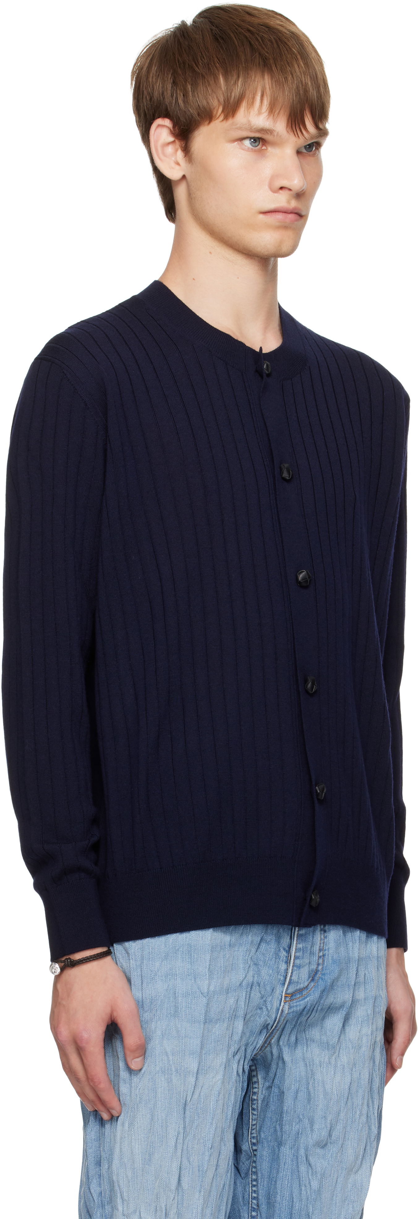 Sweater Bottega Veneta Bottega Veneta Wool Rib Knit Cardigan Mørkeblå | 838111V5L704140, 1