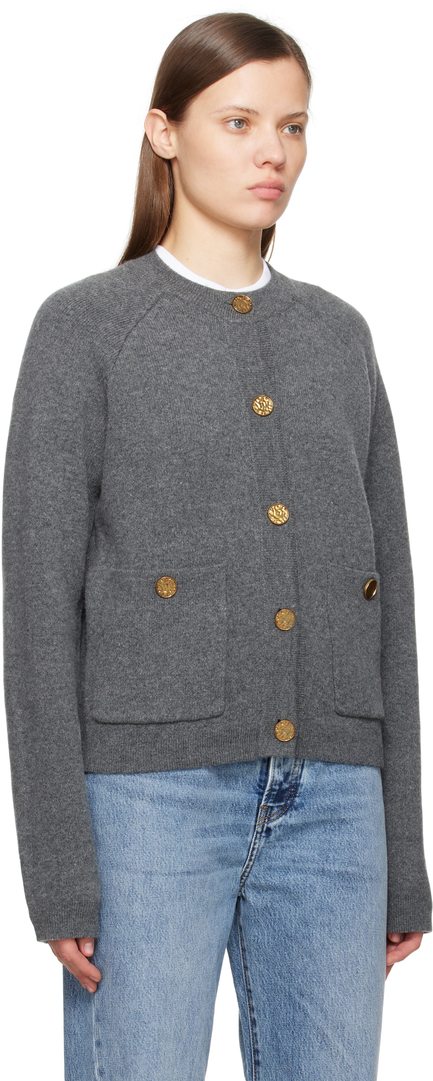 Sweater TOTEME TOTEME Hammered Button Cardigan Grå | 251-WRT4357-YA0132, 1