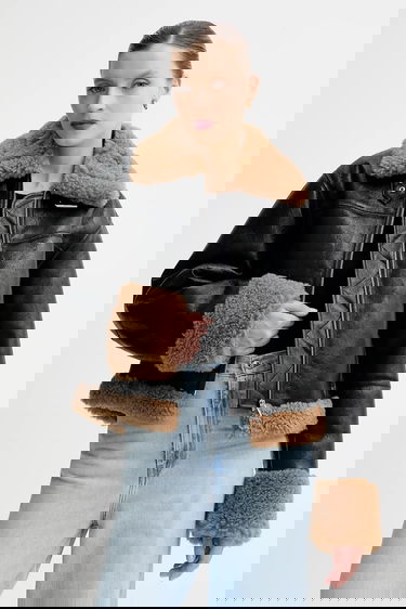 Jakke STAND STUDIO Kia Transitional Oversize Faux Fur Jacket Sort | 66575.9412, 0