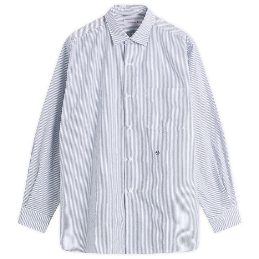 Skjorte NANAMICA Nanamica Regular Collar Stripe Wind Shirt, Size Small Blå | SUGF362E-N