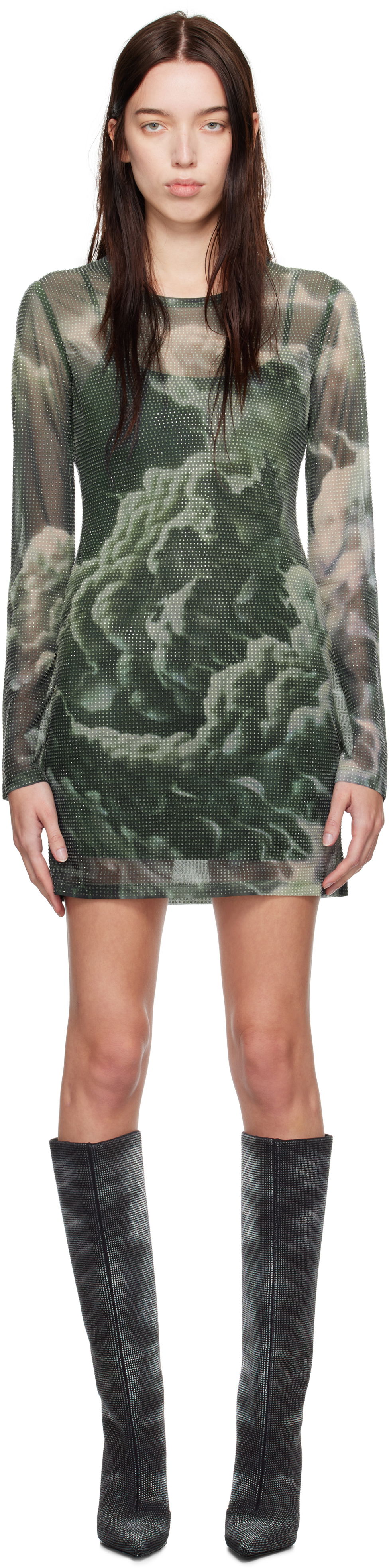 Kjole Alexander Wang Crystal Hotfix Cloud-Print Dress Grøn | 1CC4246700, 0