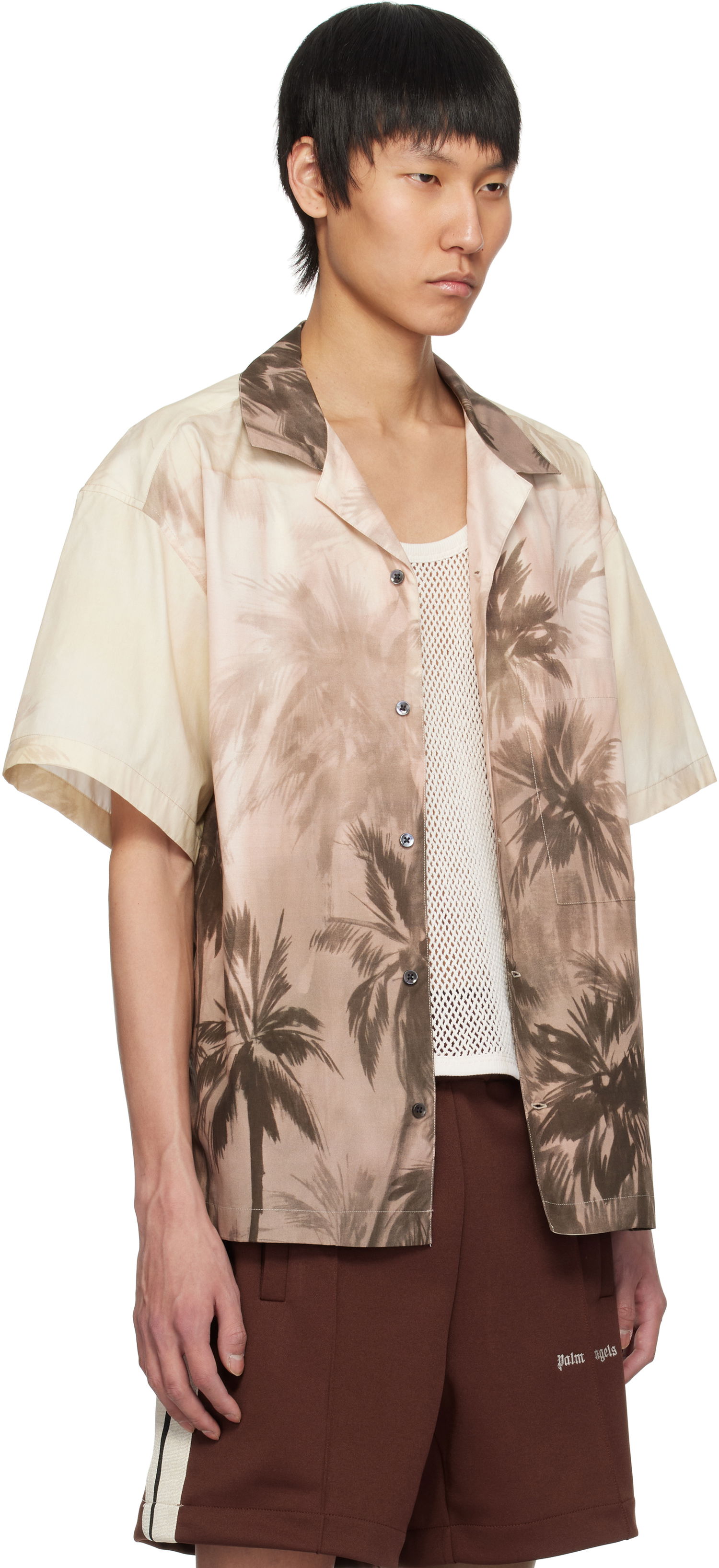 Skjorte Palm Angels Palm Angels Sunset Palms Bowling Shirt Beige | PMGG00AS25FAB0026110, 1