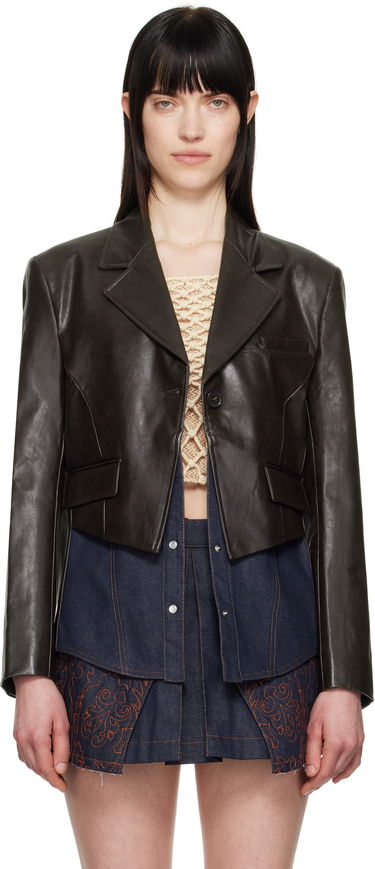 Jakke Andersson Bell Andersson Bell Hybrid Faux-Leather Cropped Blazer Brun | awa683w, 0