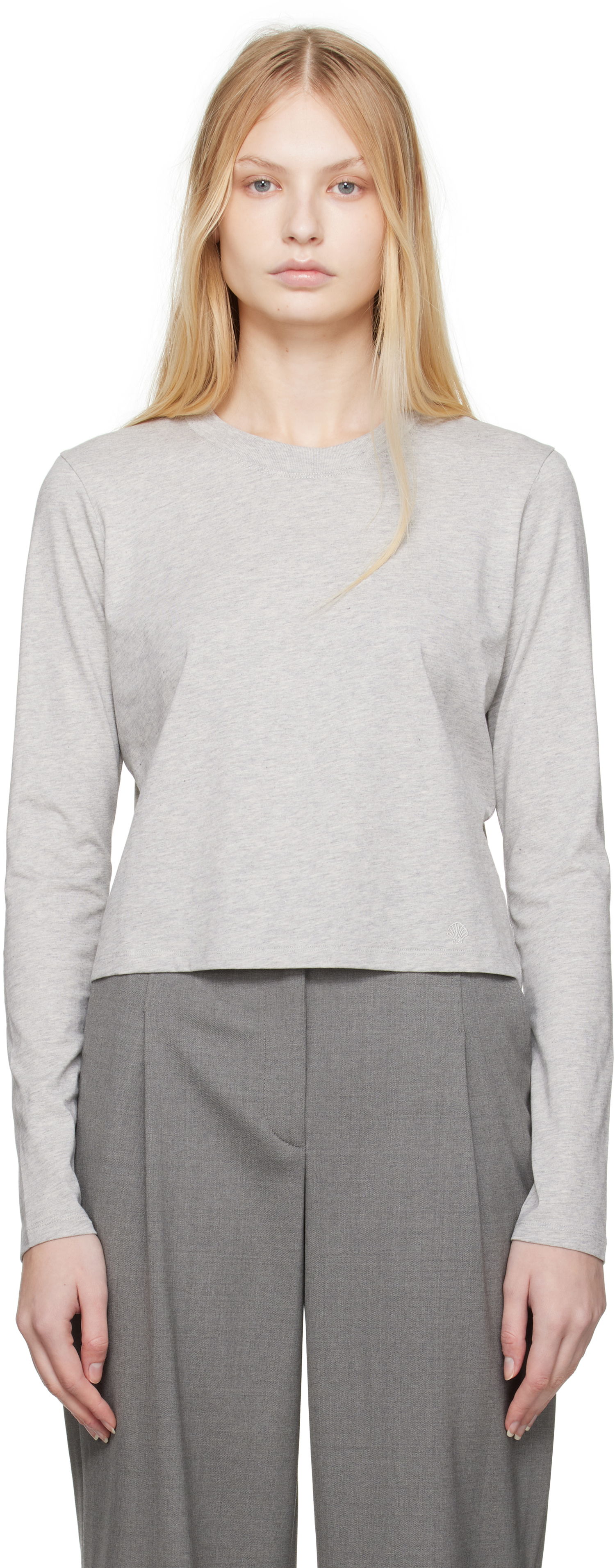 Crop top Loulou de Saison Loulou de Saison Masal Cropped Long Sleeve T-Shirt Grå | MASAL, 0