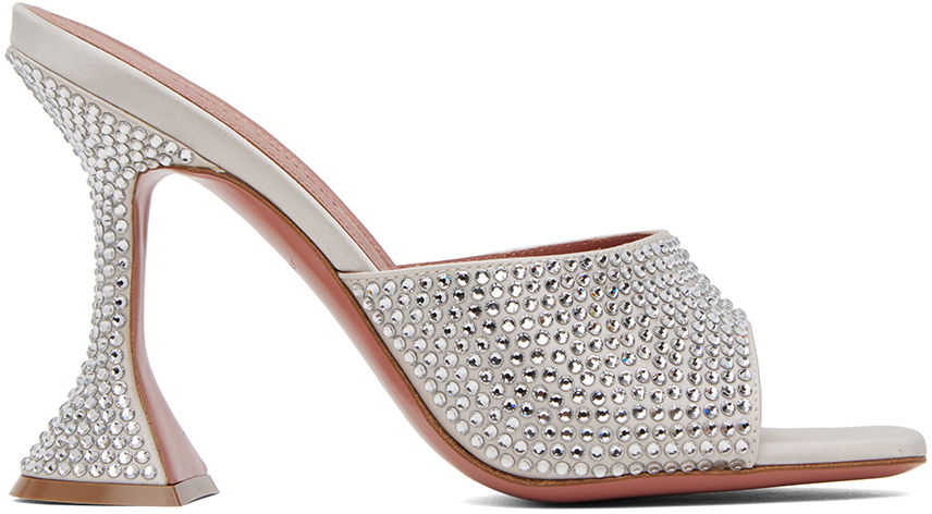 Skopleje Amina Muaddi Amina Muaddi Lupita Crystal Slipper Heeled Sandals Hvid | LUPITA CRYSTAL SLIPPER CL SATIN, 0