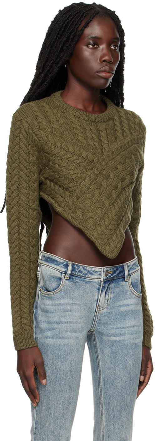 Sweater Miaou Miaou Vela Cropped Cable Knit Sweater Grøn | 7060CKOLV, 1