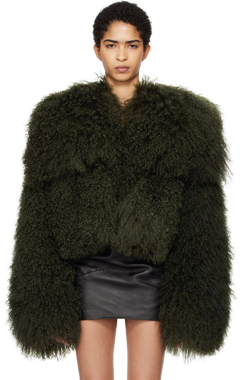 Jakke The Attico Attico Cropped Shearling Jacket Grøn | 250WCB00081 LBT044AA