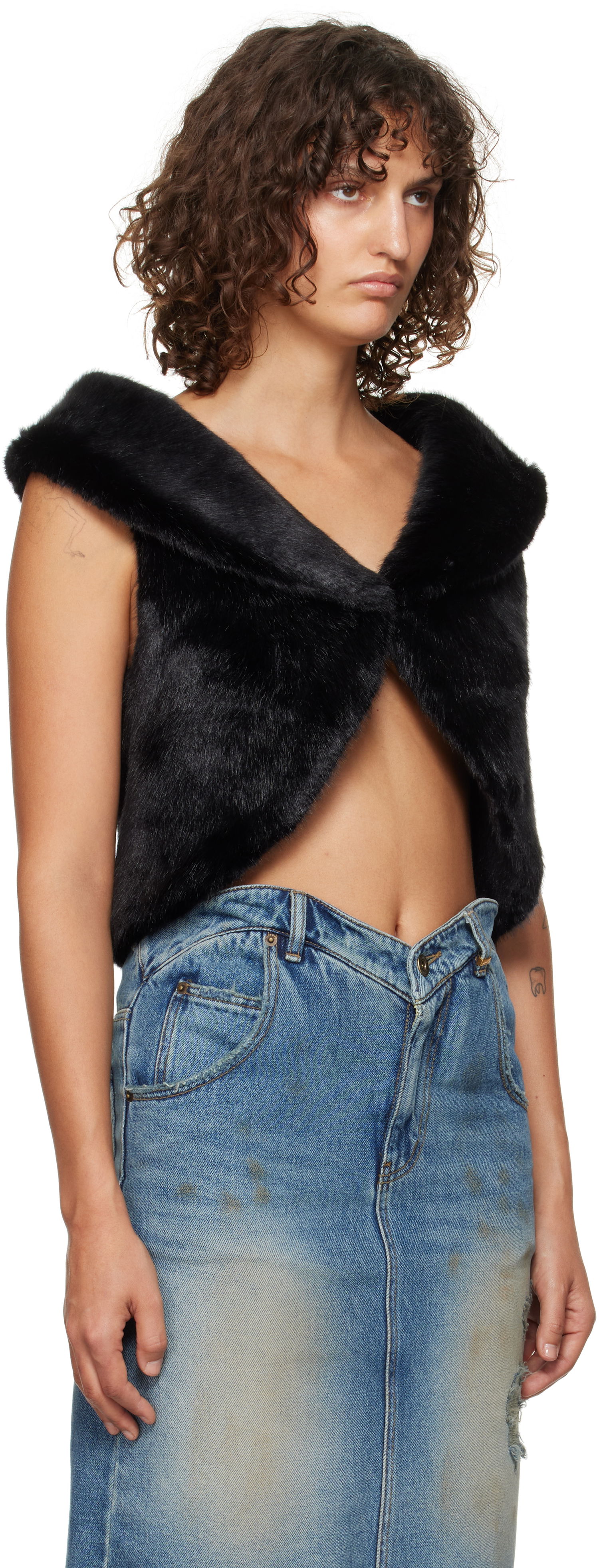 Vest We11done We11done Cropped Faux-Fur Vest Sort | WD-F93-24-026-W-BK, 1