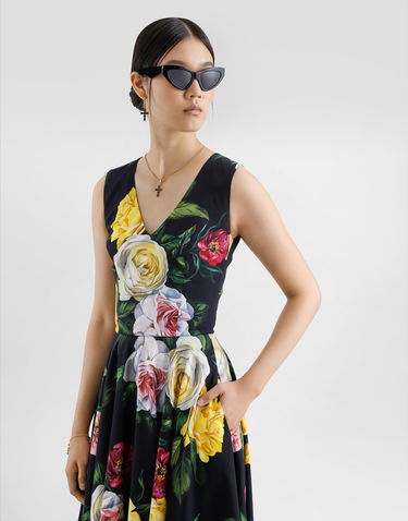 Kjole Dolce & Gabbana Dolce & Gabbana Peony and Rose Print Cady Midi Dress Sort | F6TLCTFSRPHHN5IY, 3