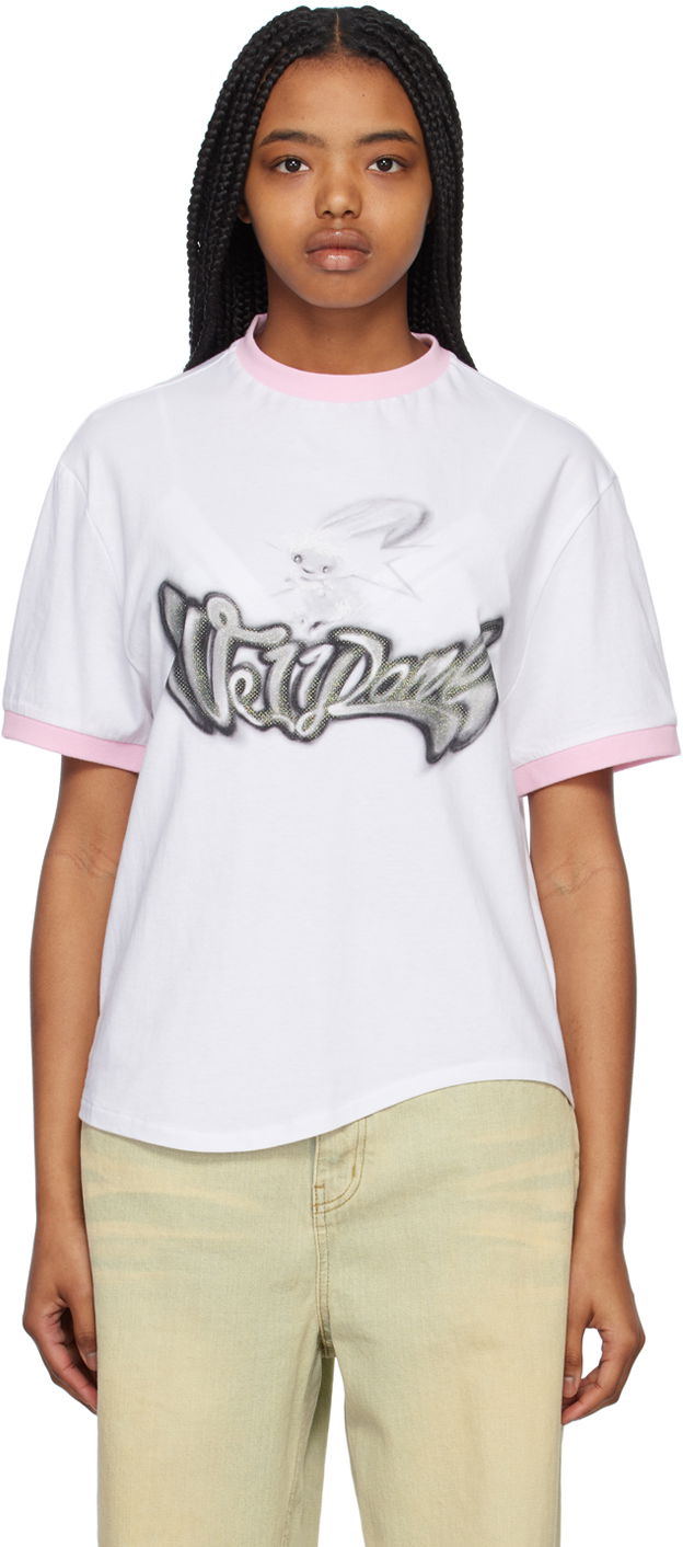 T-shirt We11done We11done Crewneck T-Shirt with Rabbit Print Hvid | WD-TT1-23-736-U-PK, 0