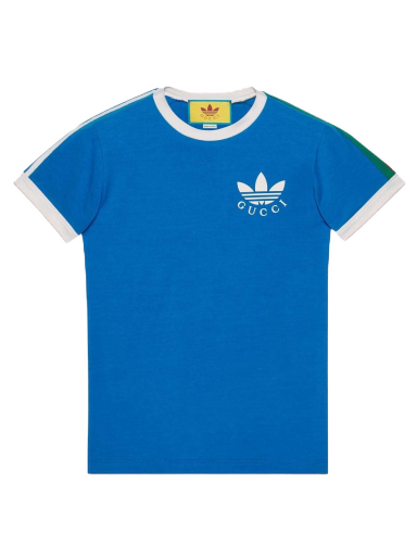 T-shirt Gucci adidas x Trefoil Print T-shirt Blå | 691637 XJEKL 4744
