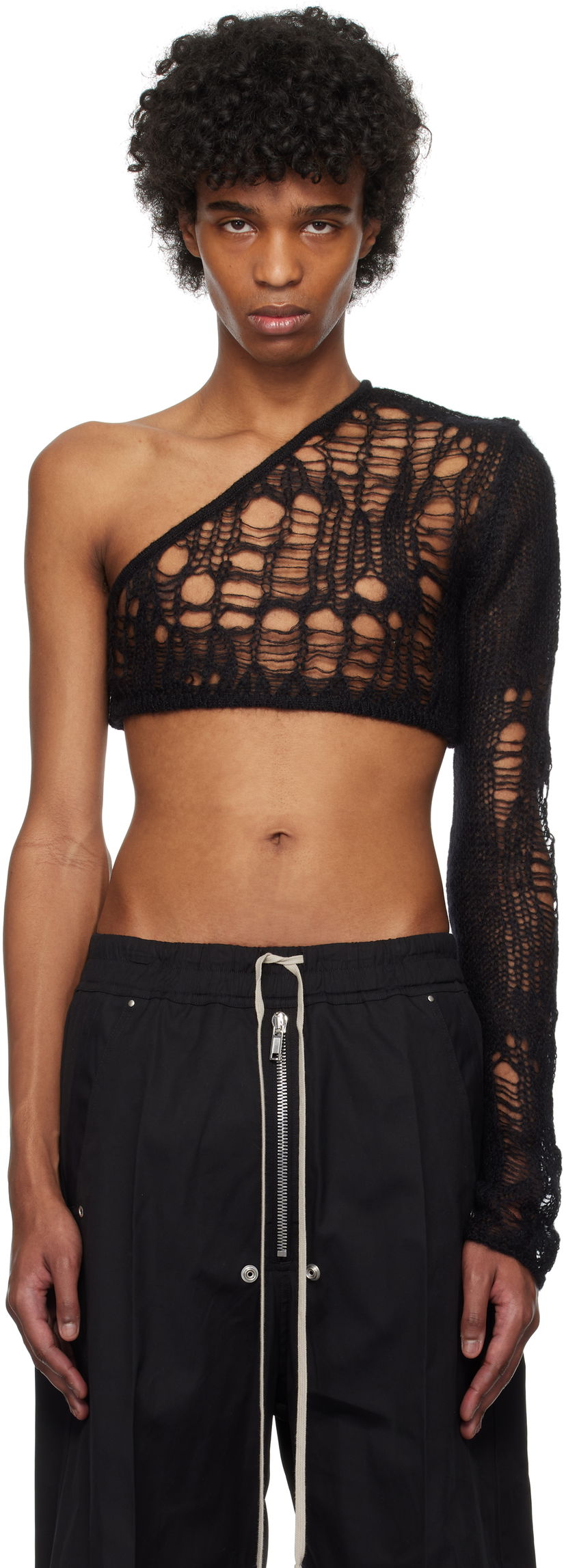 Sweater Rick Owens Rick Owens Hollywood Spider Ziggy One-Shoulder Sweater Sort | RU01E5610 KNETMH