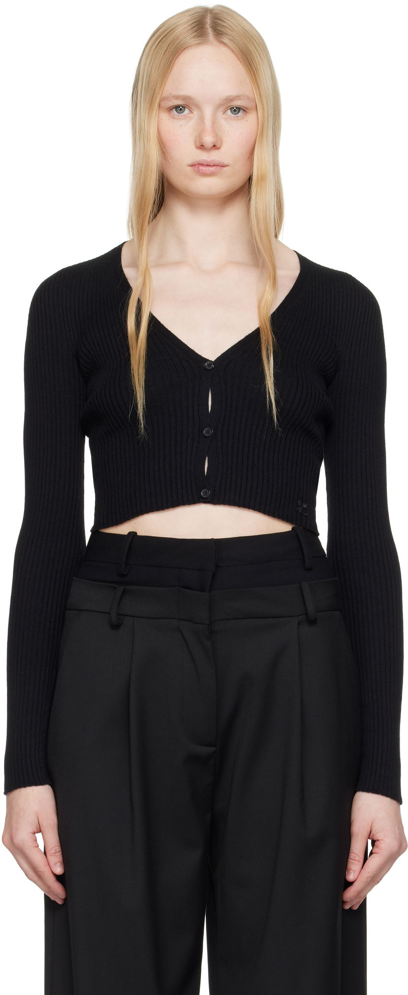 Sweater Courrèges Courrèges Rib Knit Cropped Cardigan Sort | 225MGI034FI0049