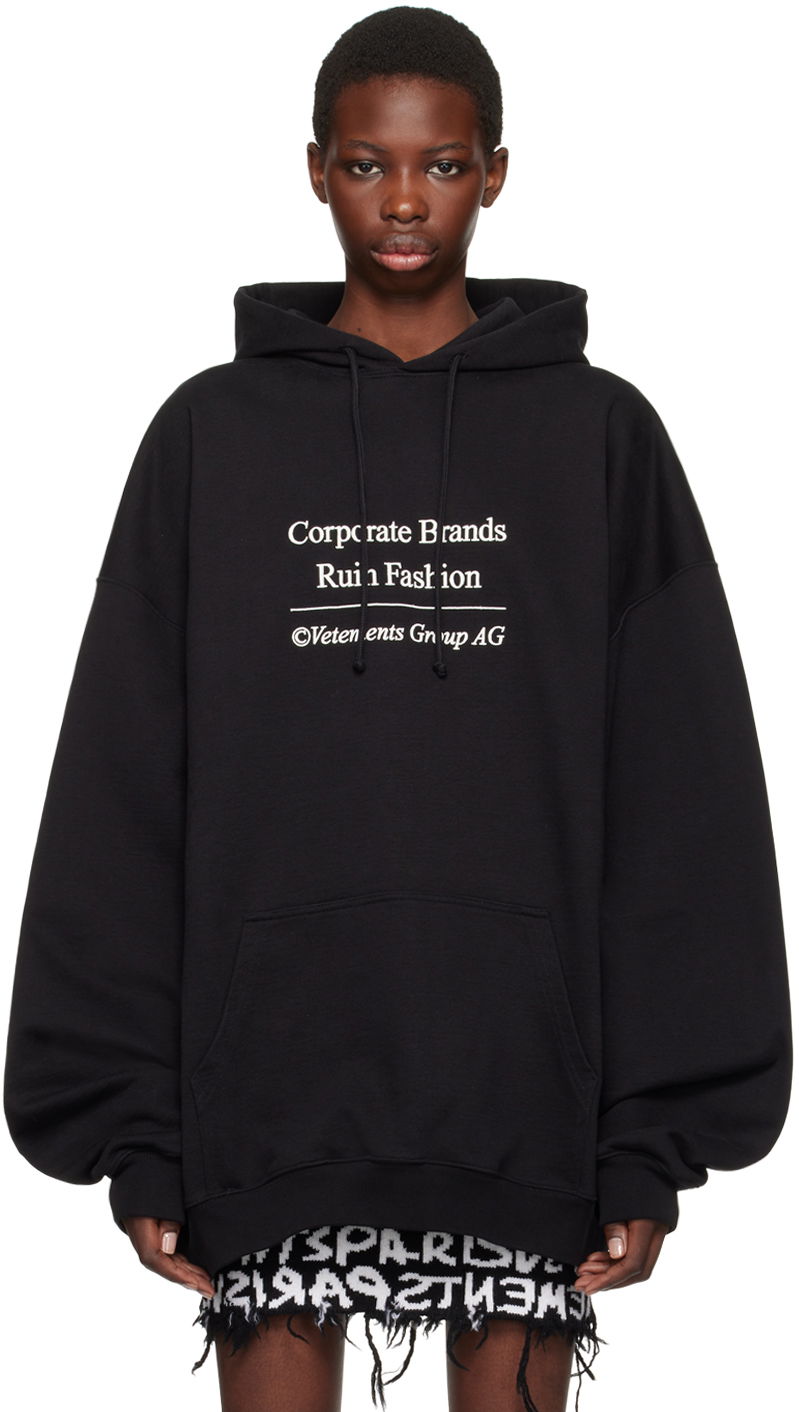 Sweatshirt VETEMENTS Black 'Corporate Brands Ruin Fashion' Hoodie Sort | UA65HD660B