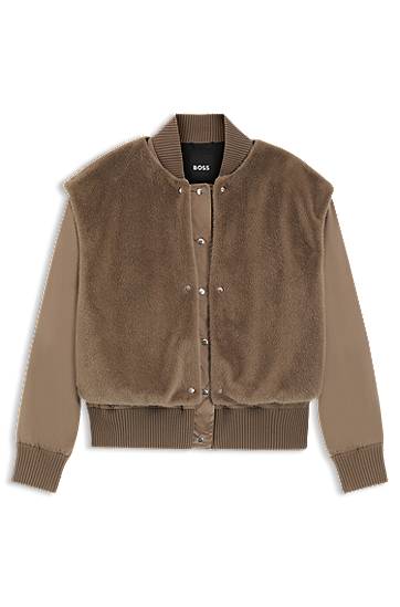 Bomberjakke BOSS BOSS Satin Bomber Jacket with Removable Faux-Fur Gilet Brun | 50546846