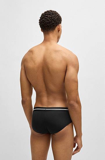 Boksere BOSS Three-pack of stretch-cotton trunks with logo waistbands Sort | 50510679, 1