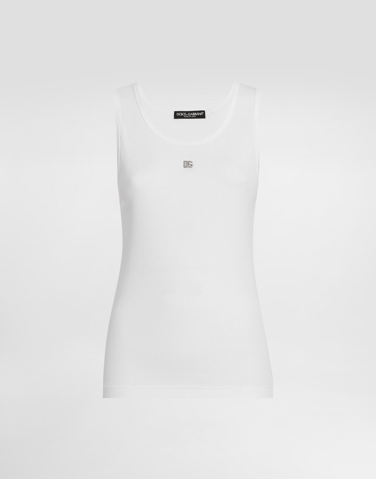 Tanktop Dolce & Gabbana Dolce & Gabbana Fine-Rib Jersey Tank Top with DG Logo Pin Hvid | F8V40TGDCX9W0800, 0
