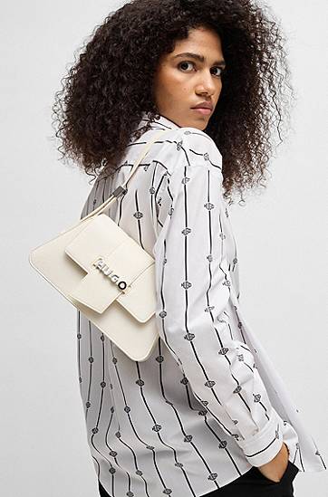 Skuldertaske BOSS HUGO Faux-Leather Shoulder Bag with Logo Hardware Hvid | 50541806, 1