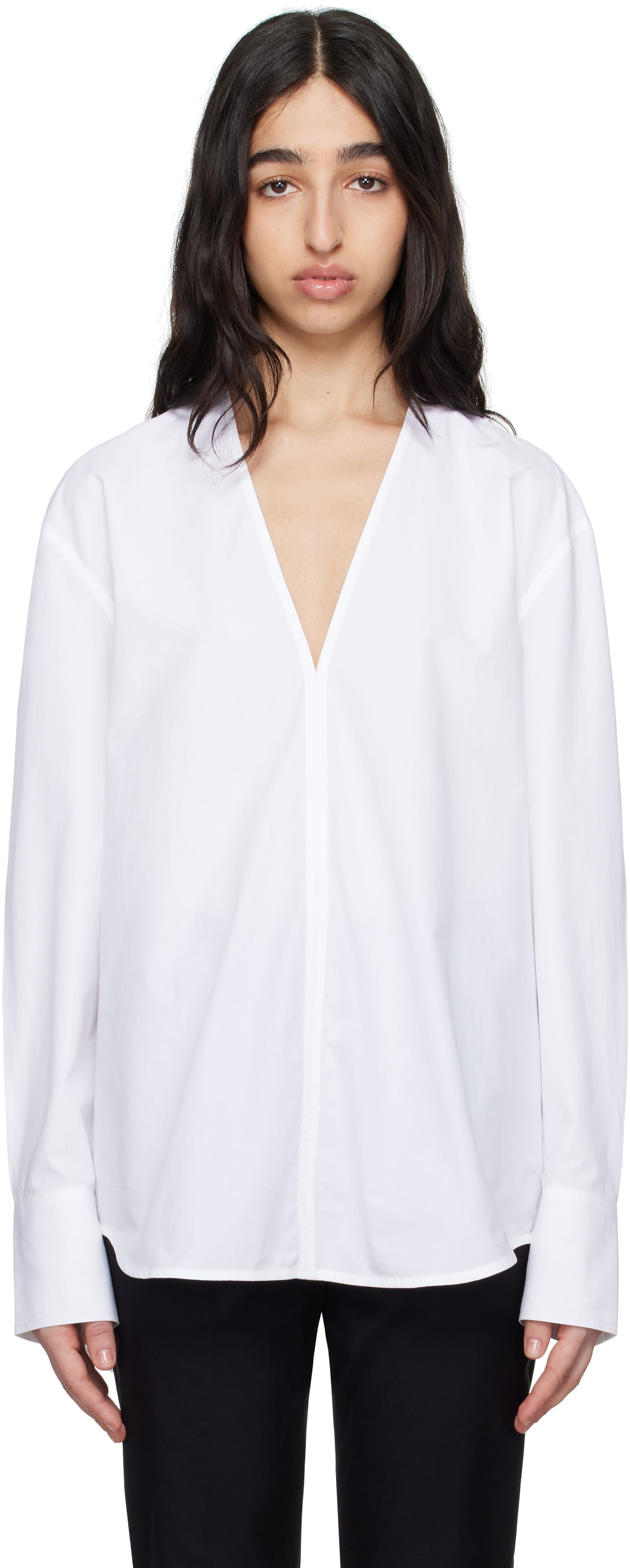 Skjorte TOTEME TOTEME V-Neck Shirt Hvid | 252-WRT0503-FB0119, 0
