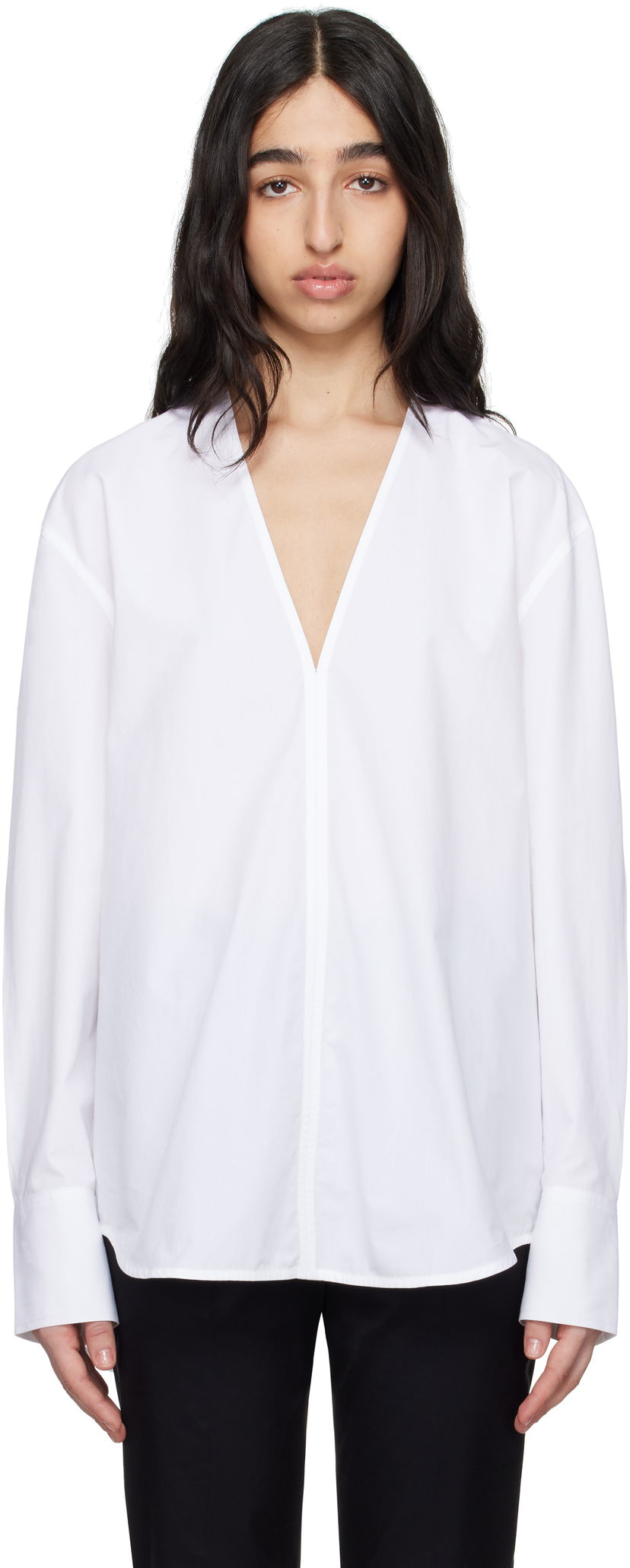 Skjorte TOTEME TOTEME V-Neck Shirt Hvid | 252-WRT0503-FB0119