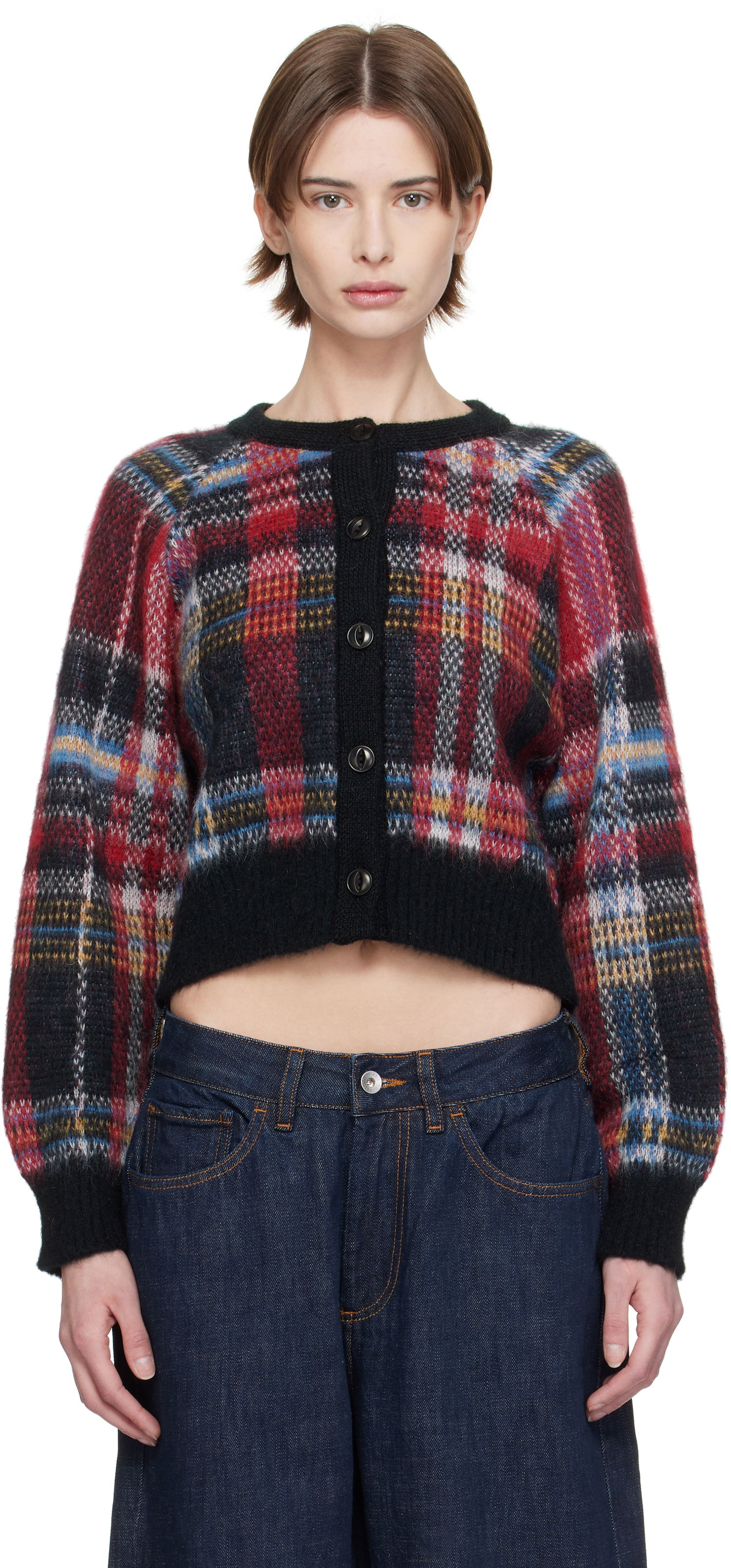 Sweater YMC YMC Foxtail Tartan Cropped Cardigan Flerfarvet | Q8XMI, 0