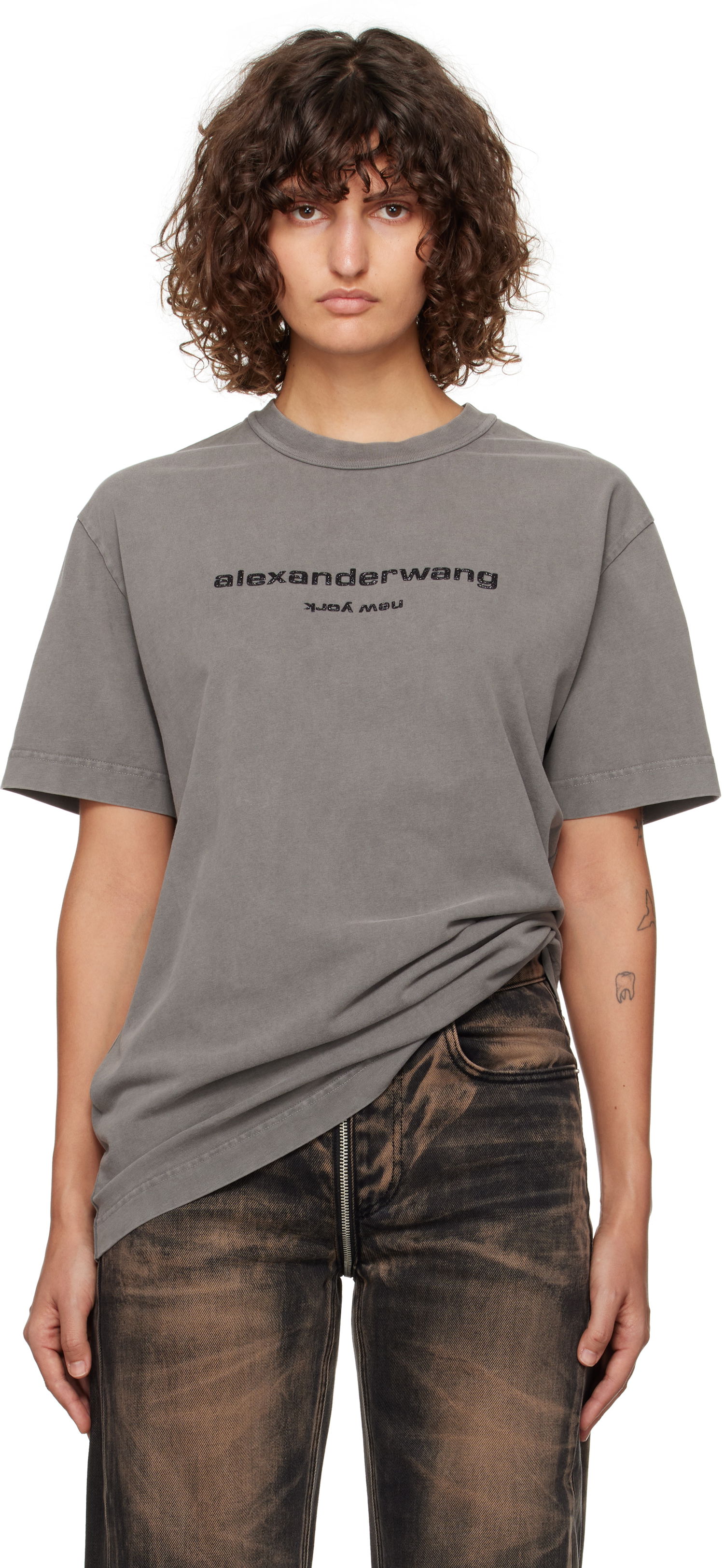 T-shirt Alexander Wang Glitter Logo Puff T-Shirt Grå | UCC4241744, 0