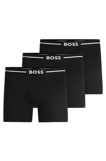 Boksere BOSS Three-pack Stretch-Cotton Boxer Briefs with Logos Sort | 50510698, 0