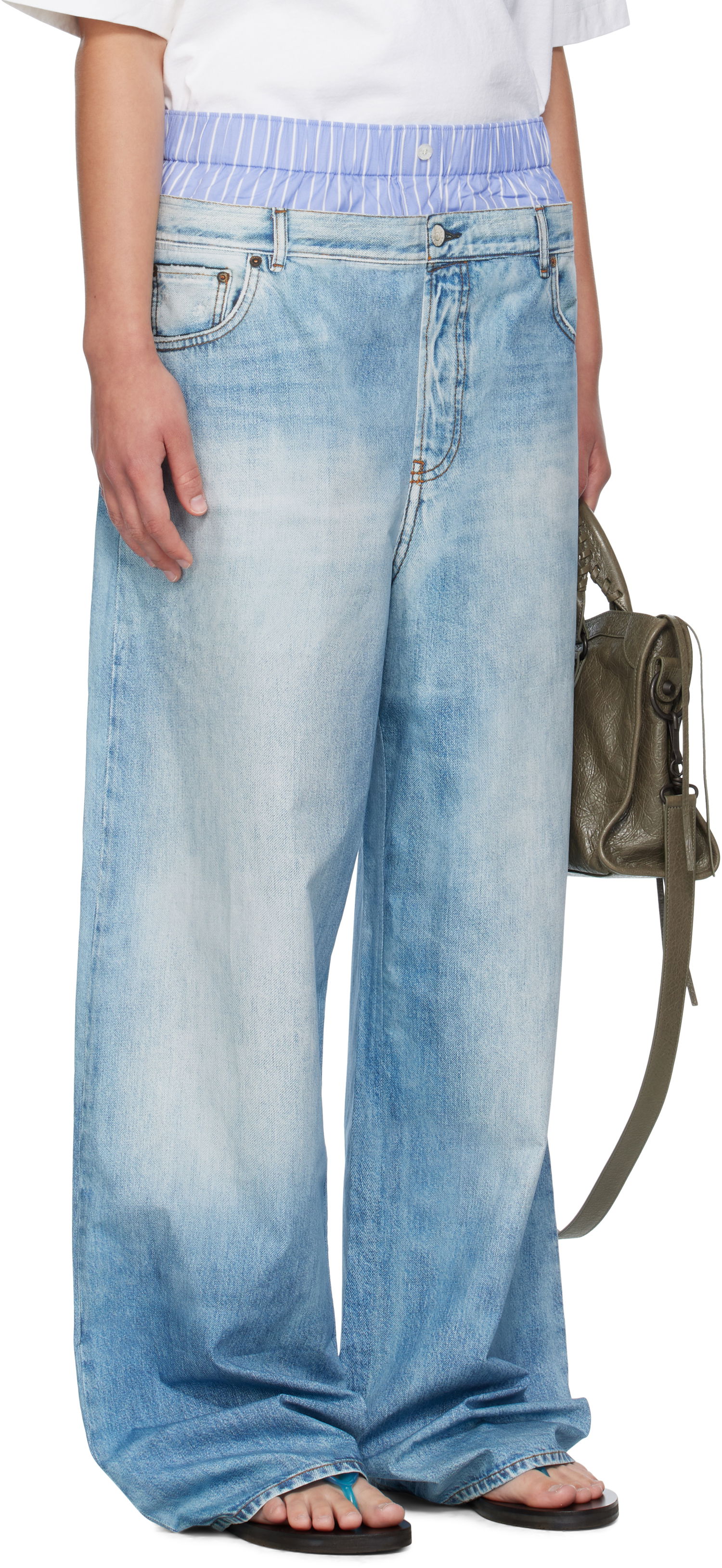 Bukser Acne Studios Acne Studios Printed Wide-Leg Trousers Blå | AK0918-, 1