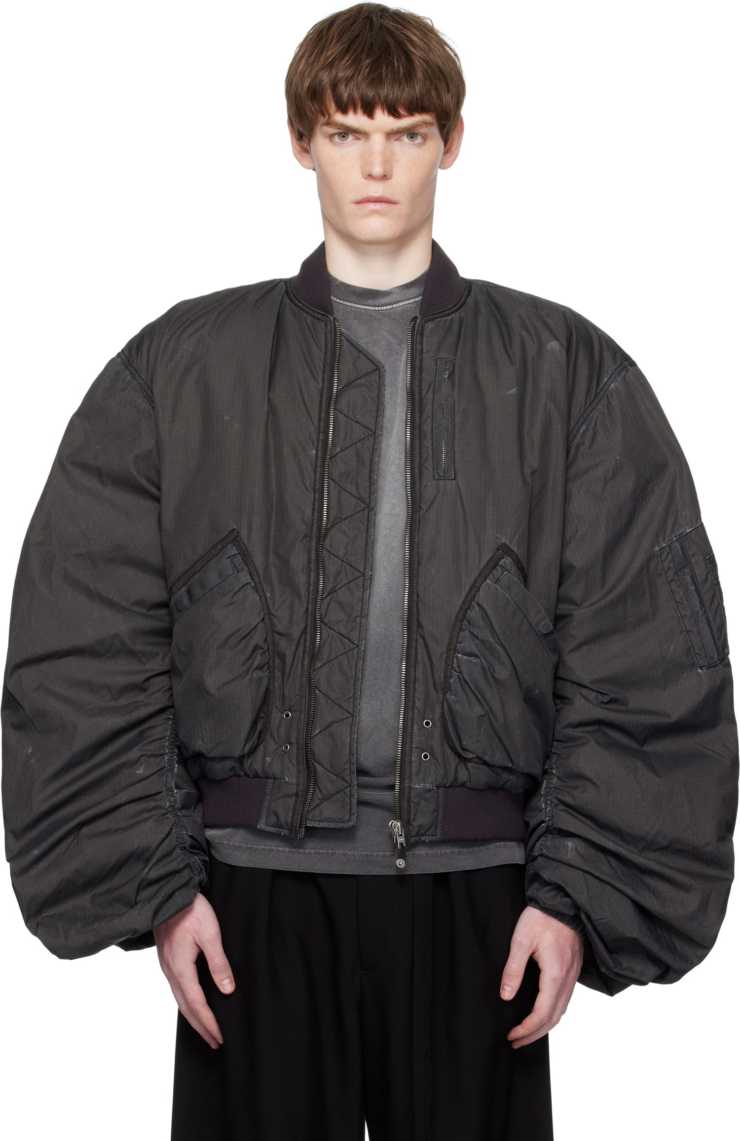 Bomberjakke We11done We11done Washed Nylon Bomber Jacket Sort | WD-JP2-25-059-U-BK, 0