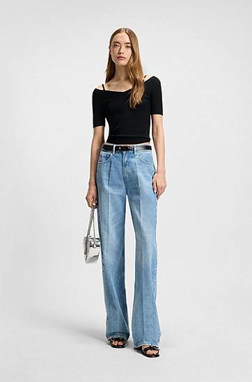 Sweater BOSS Ribbed Knit Top with Cutout Shoulders Sort | 50538223, 1