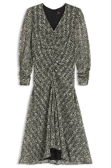 Kjole BOSS Seersucker Midi Dress with Gathered Details Flerfarvet | 50544051, 0