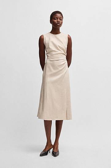 Kjole BOSS Sleeveless Frayed and Gathered Midi Dress Beige | 50537879, 1