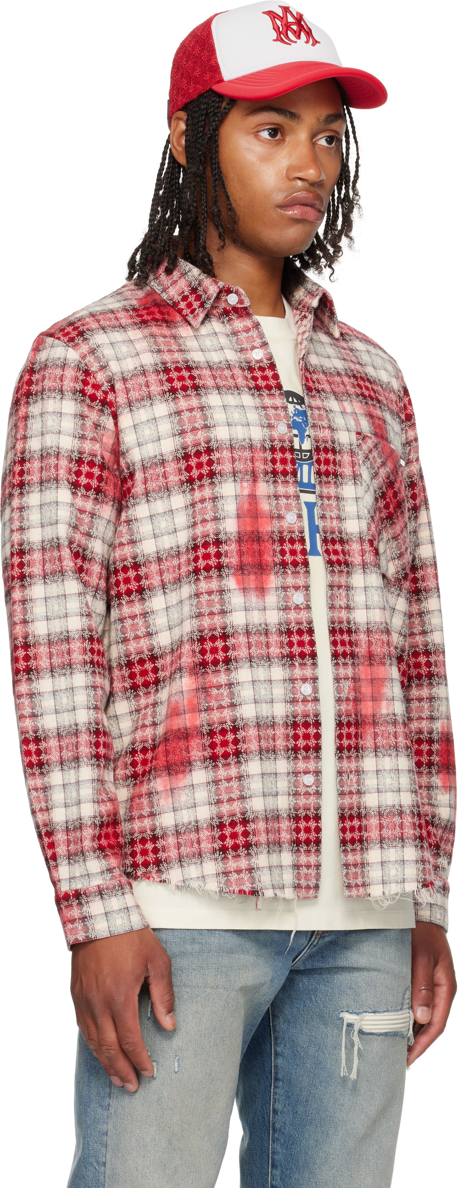 Skjorte AMIRI MA Quad Bleach Distressed Plaid Flannel Shirt Flerfarvet | AMSTFL1014, 1