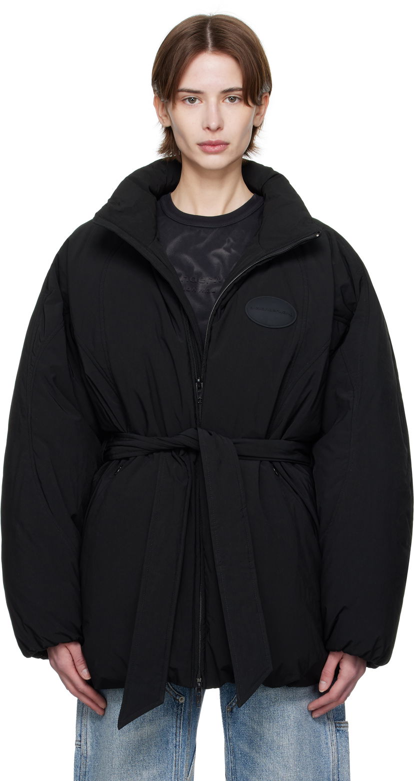 Puffer jakke Alexander Wang Alexander Wang Dome Logo Patch Down Jacket Sort | 1WC1253280