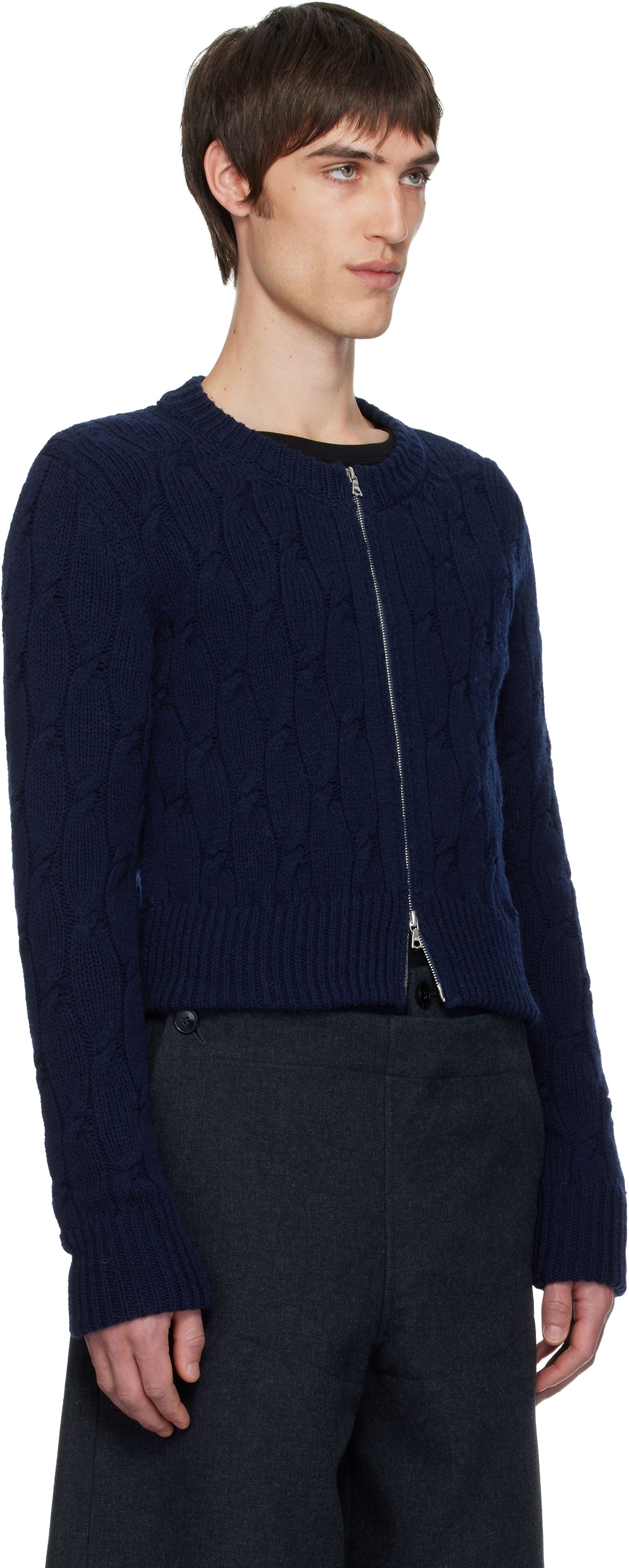 Sweater Dries Van Noten Dries Van Noten Cable-Knit Full-Zip Cardigan Mørkeblå | 252-021212-2707, 1