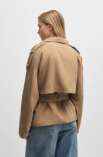 Trenchcoat BOSS Belted Stand Collar Jacket with Contrast Stitching Beige | 50536642, 1