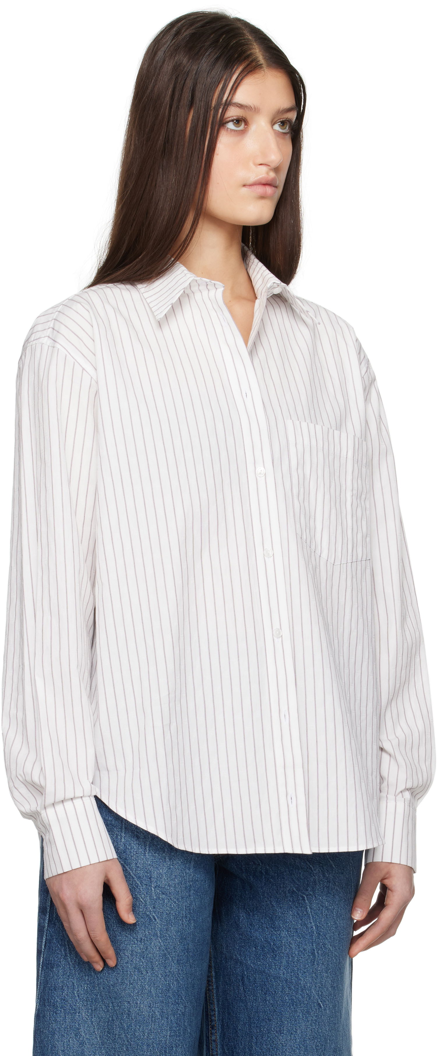 Skjorte Anine Bing ANINE BING Braxton Striped Button-Down Shirt Hvid | A-07-10842-MTL41, 1