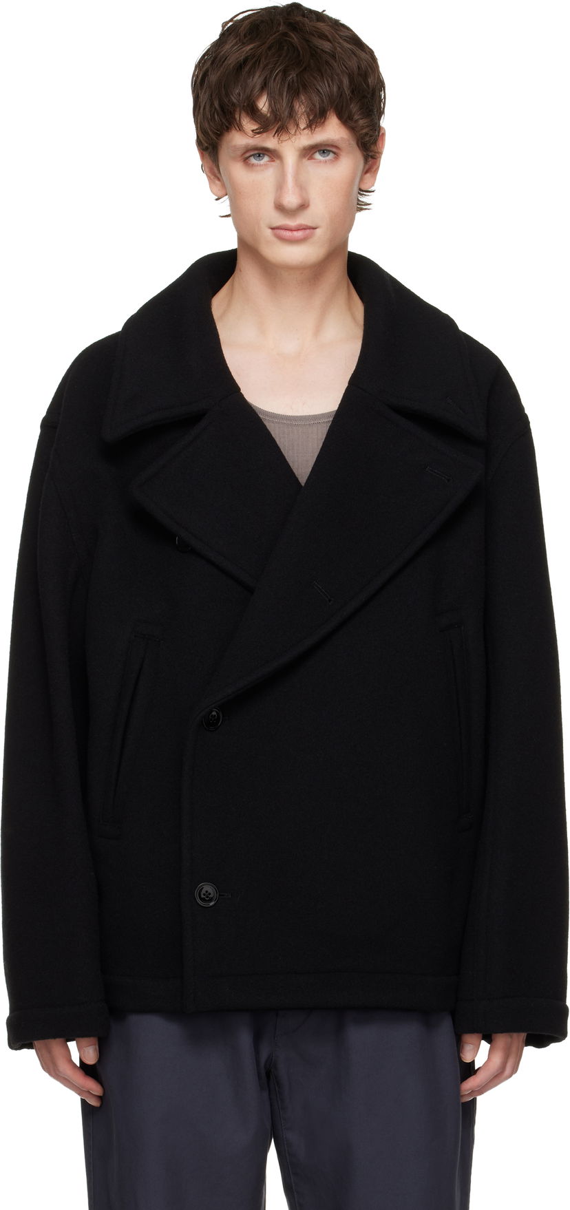 Frakker LEMAIRE Boxy Double-Breasted Coat Sort | CO1131 LF1116