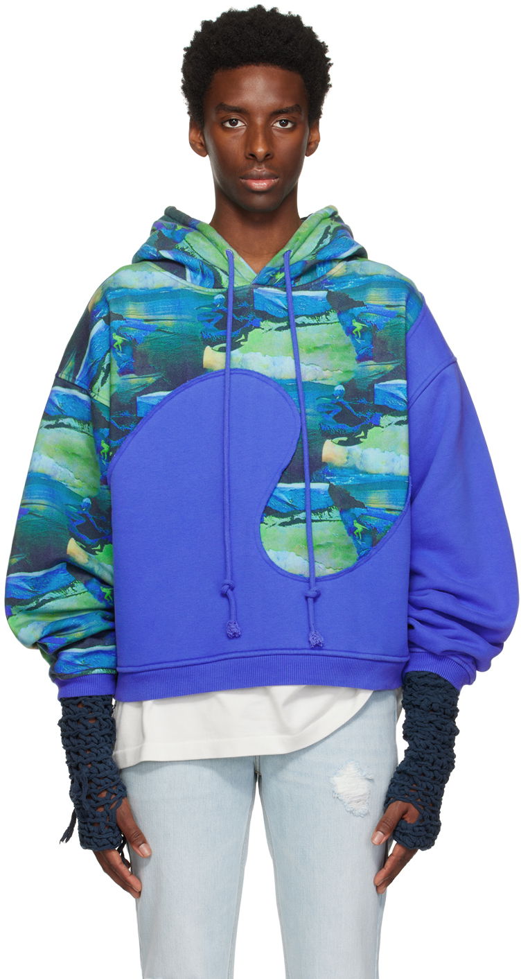 Sweatshirt ERL Paneled Graphic Hoodie Blå | ERL06T038