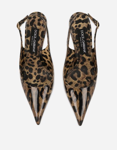 Sneakers og sko Dolce & Gabbana Polished Calfskin Leopard Print Slingbacks Brun | CG0621AM568HA93M, 3