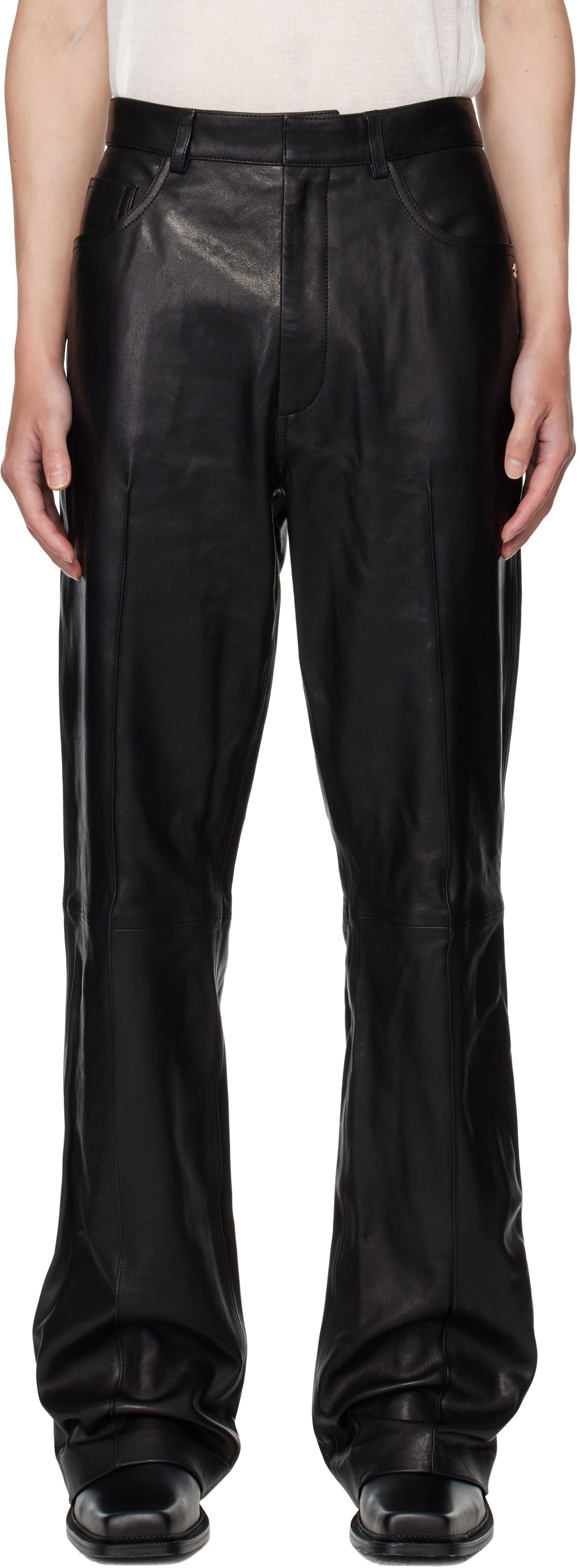 Bukser AMIRI AMIRI Boot Cut Leather Pants Sort | AMLTPA1009, 0
